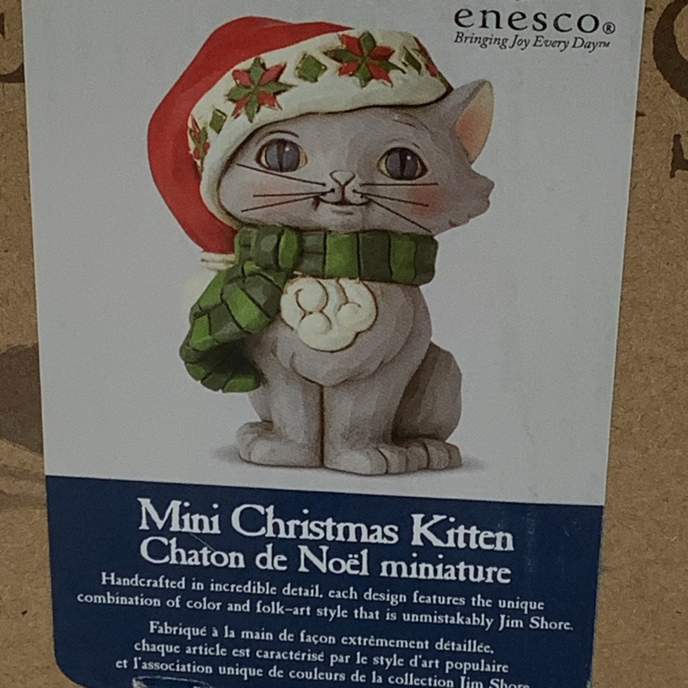 Jim Shore 2019 Mini Christmas Kitten Figurine with Red Santa Hat - Picture 9 of 12